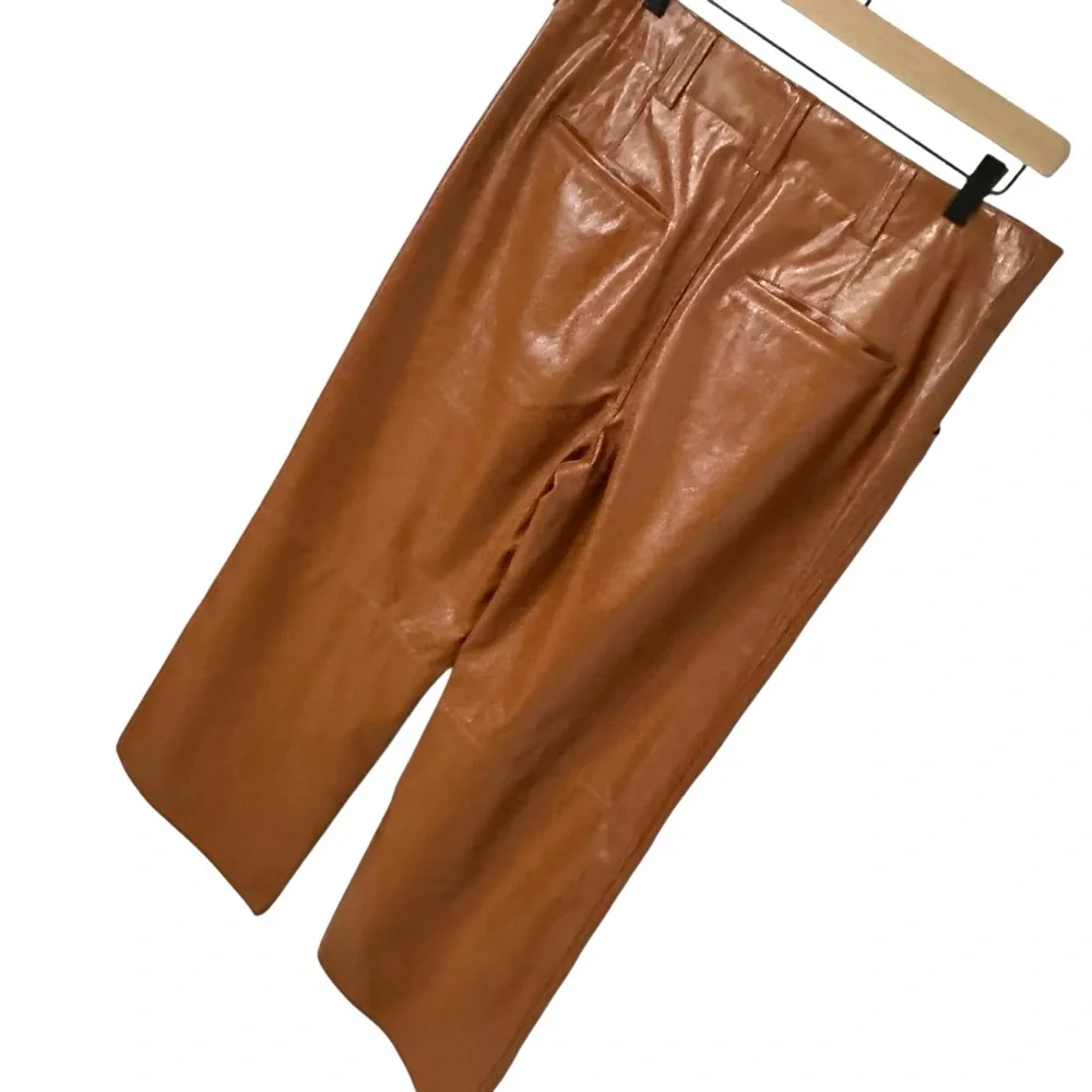 Free People Wide Leg Leather Pants Star Crossed Lovers Earthy Boho Neutral 12 - Picture 8 of 13